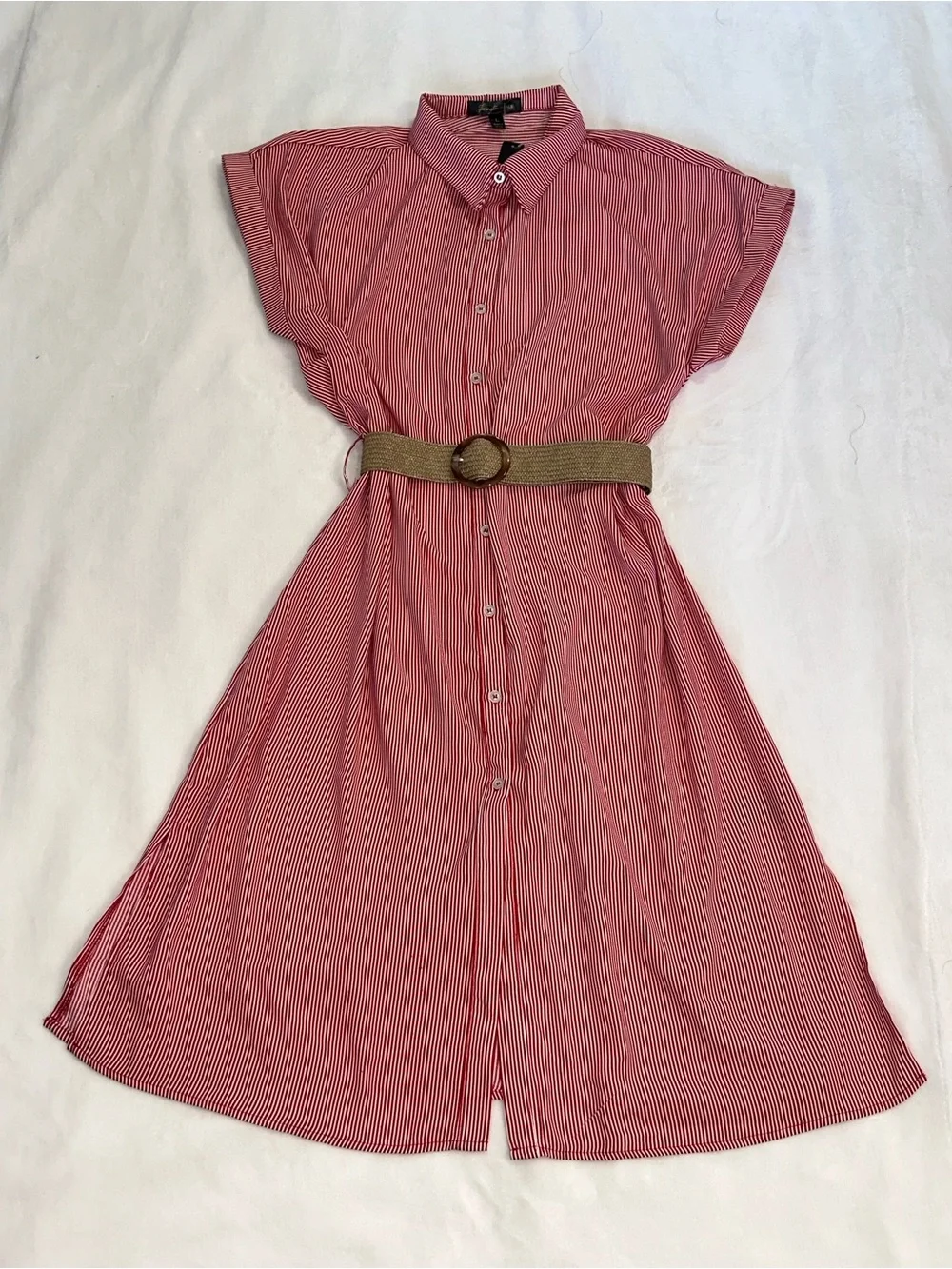 Lexington Avenue NYC Red White Striped Shirt Dress Large NWT Belted - Picture 3 of 7